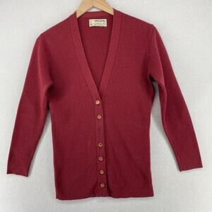 JAEGER Sweater Womens 38 Plus Lambswool V-Neck Button Front Cardigan Red VTG